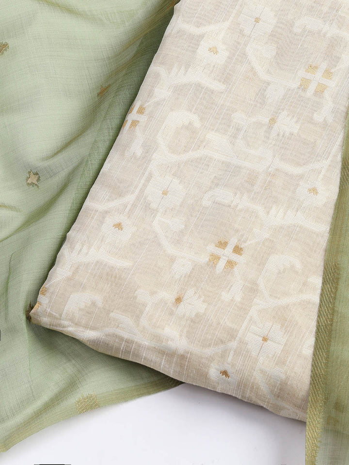 Jamdani Work Chanderi Unstitched Suit Piece With Dupatta
