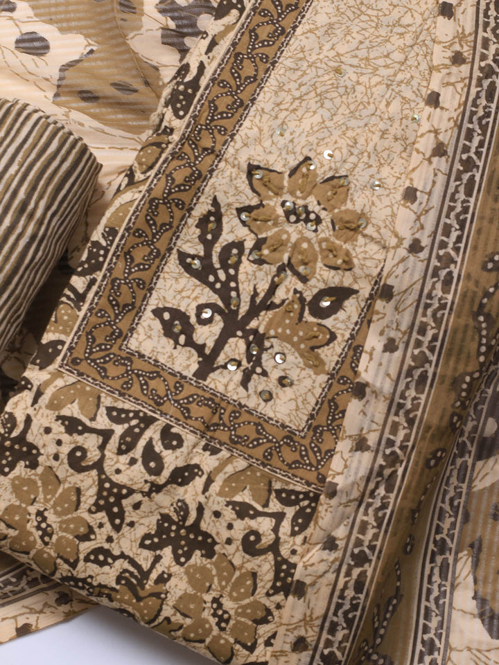 Printed Cotton Blend Unstitched Suit With Dupatta