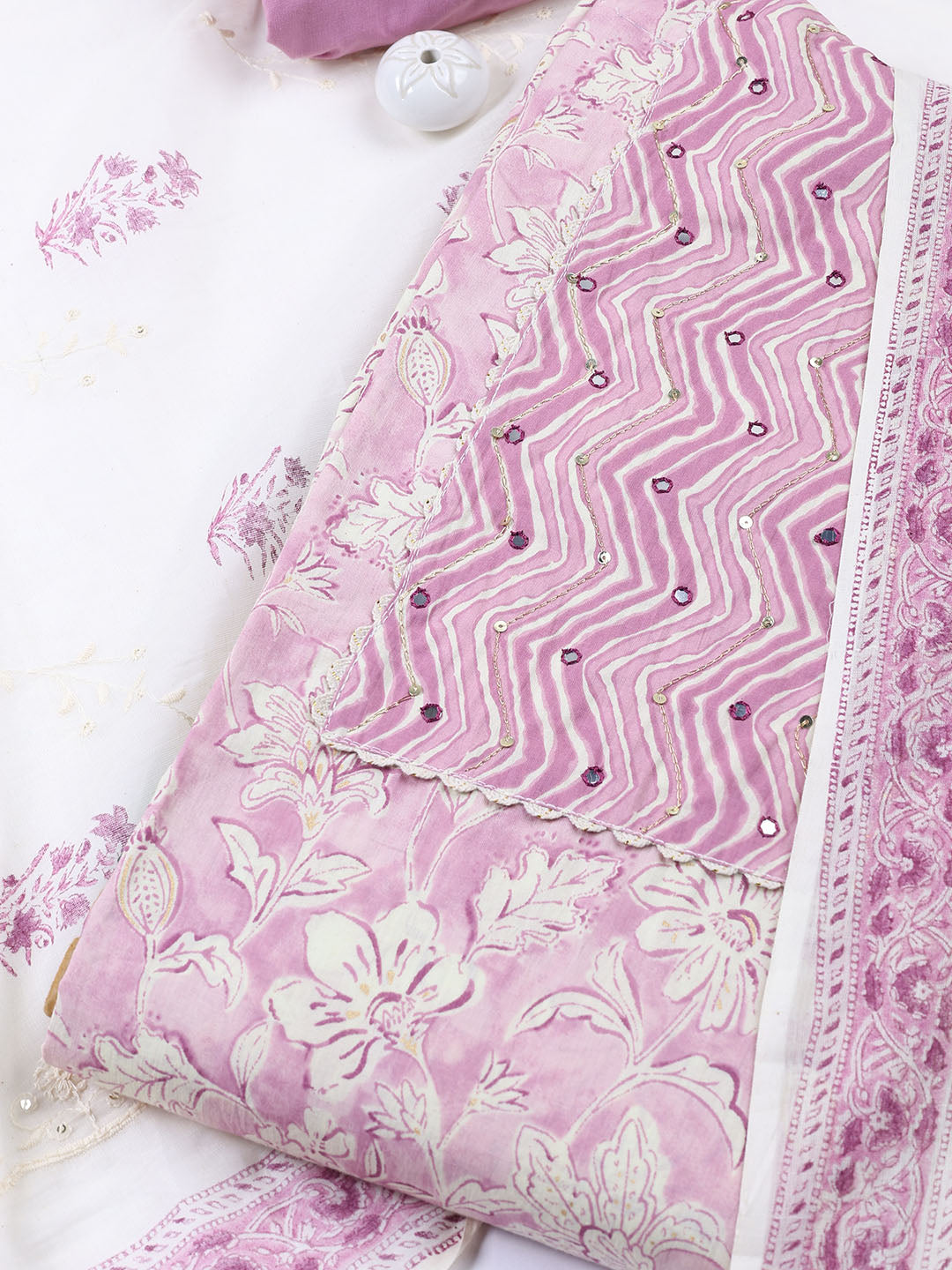 Neck Embroidered Cotton Blend Unstitched Suit With Dupatta