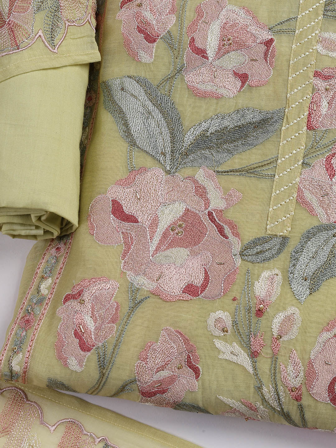 Embroidery Chanderi Unstitched Suit With Dupatta