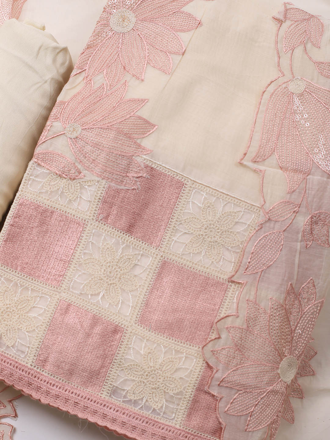 Embroidered Chanderi Unstitched Suit Piece With Dupatta