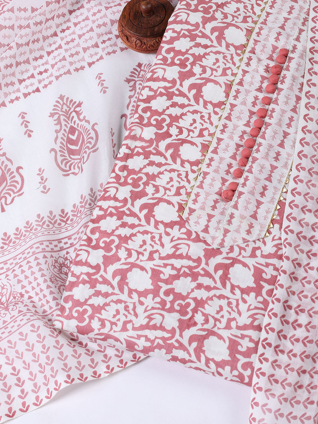 Printed Cotton Blend Unstitched Suit With Dupatta