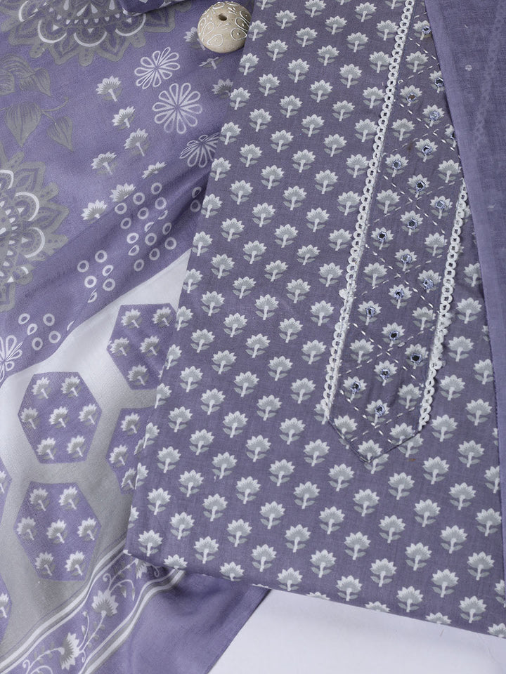 Neck Patti Cotton Blend Unstitched Suit With Dupatta