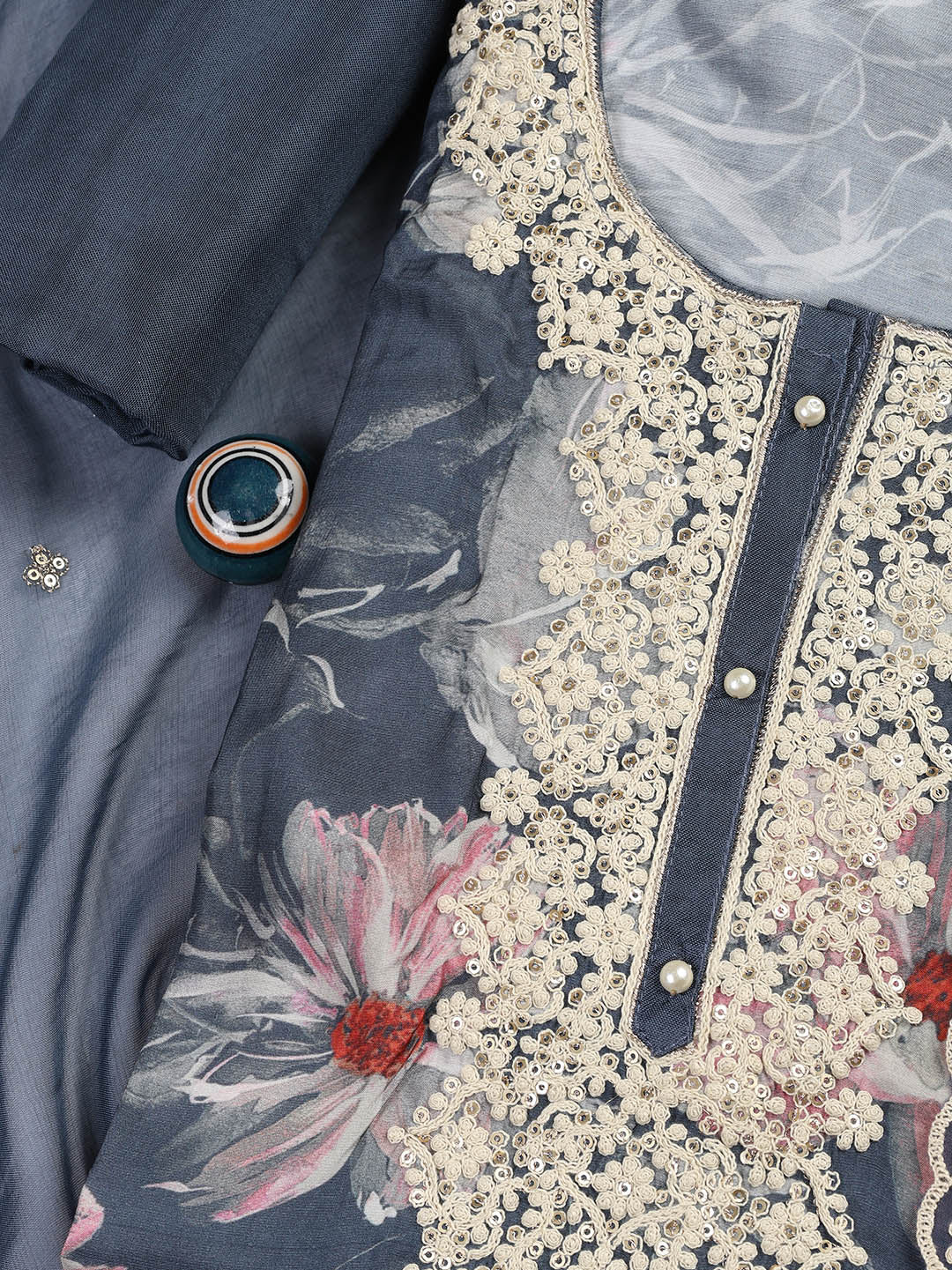 Embroidered Muslin Unstitched Suit With Dupatta