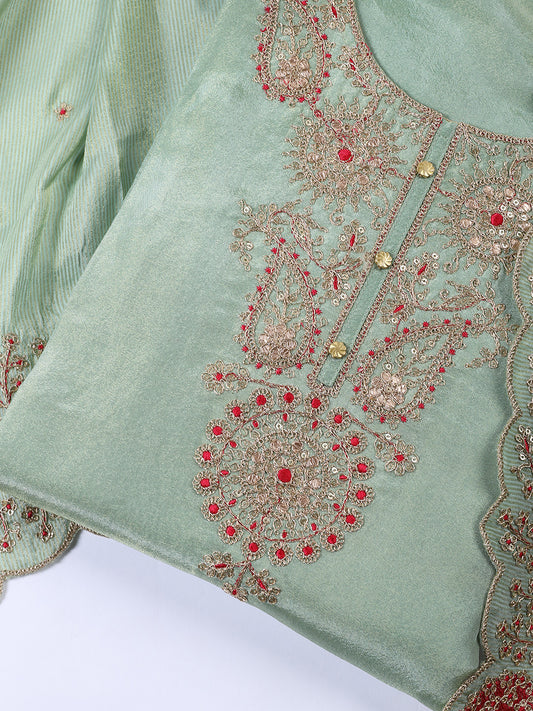 Neck Embroidered Tissue Unstitched Suit With Dupatta