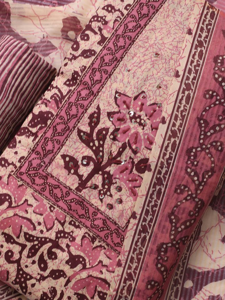 Printed Cotton Blend Unstitched Suit With Dupatta