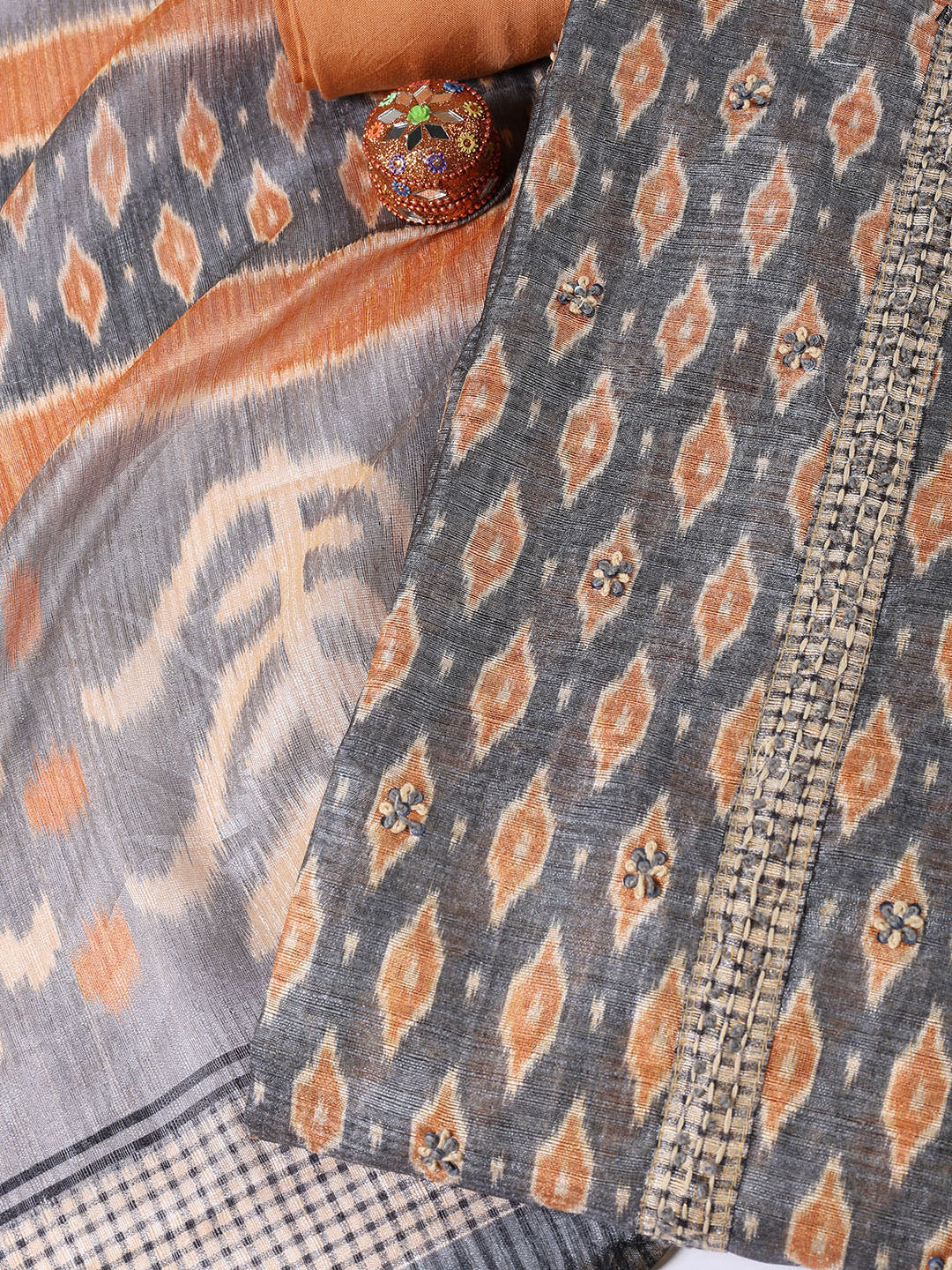 Kantha Work Chanderi Unstitched Suit With Dupatta