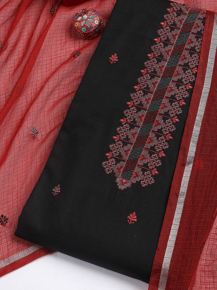 Neck Embroidered Cotton Blend Unstitched Suit With Dupatta