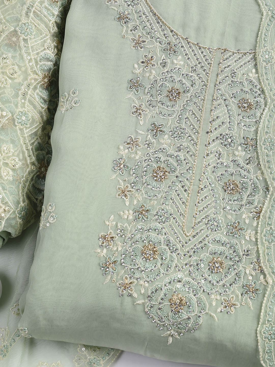 Embroidered Chanderi Unstitched Suit Piece With Dupatta