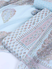 Neck Work Cotton Blend Unstitched Suit With Dupatta