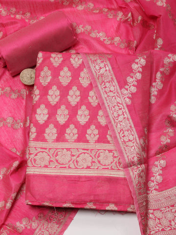 Ethnic Motifs Woven Chanderi Unstitched Suit With Dupatta