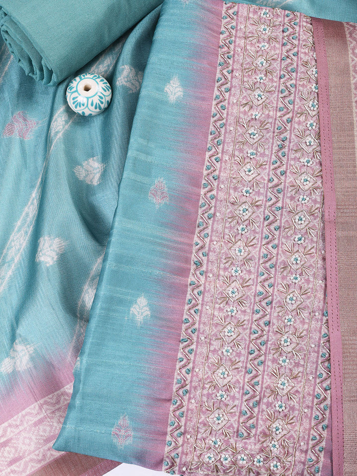 Embroidered Chanderi Unstitched Suit Piece With Dupatta