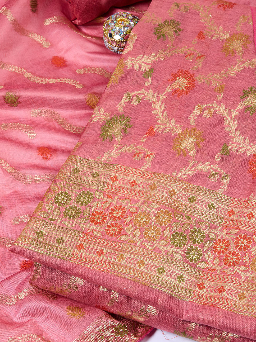 Woven Chanderi Unstitched Suit With Dupatta