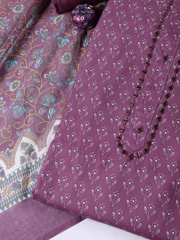 Printed Cotton Blend Unstitched Suit With Dupatta