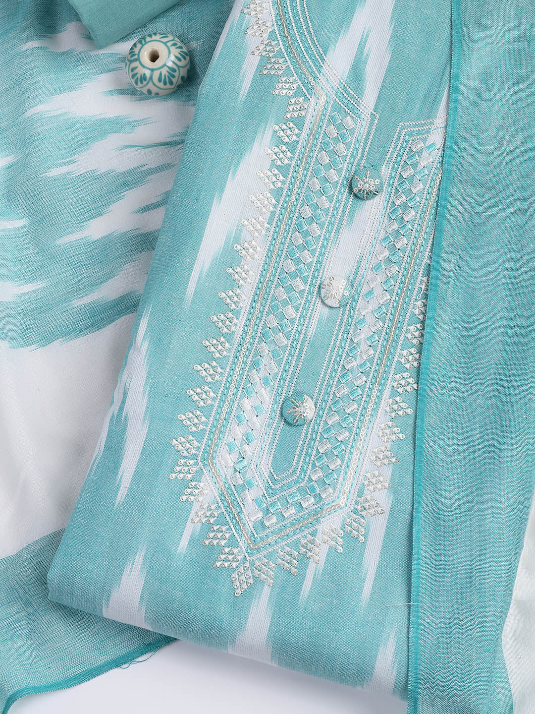 Neck Embroidered Cotton Blend Unstitched Suit Piece With Dupatta