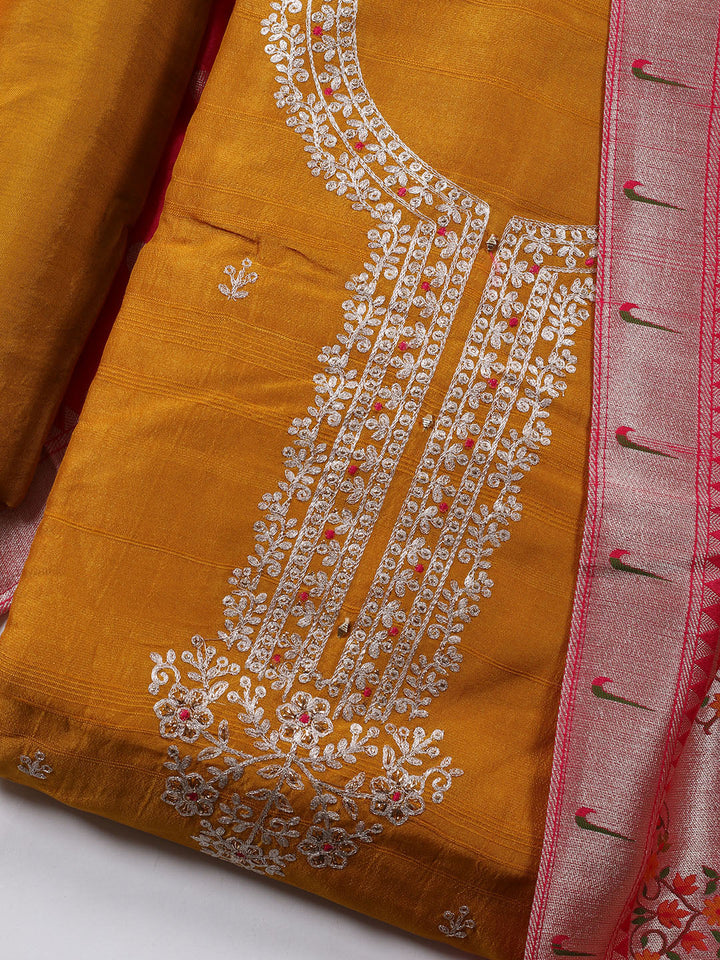 Neck Embroidery Tissue Unstitched Suit Piece With Dupatta