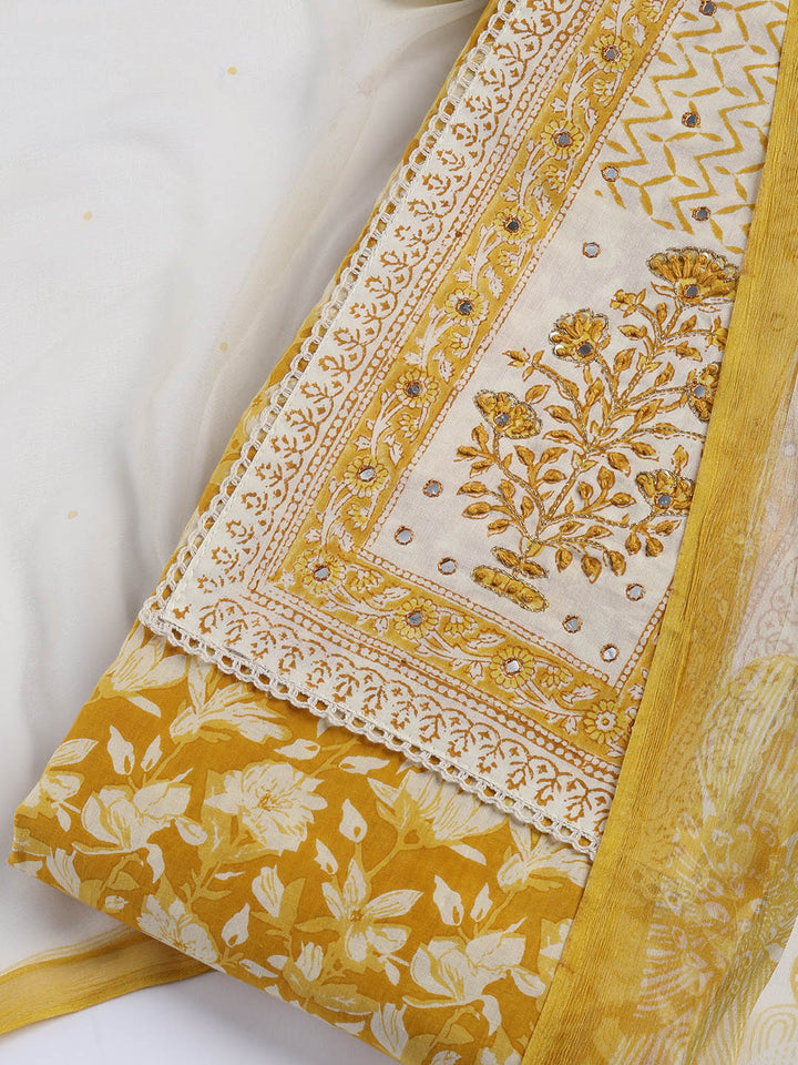 Printed Cotton Blend Unstitched Suit With Dupatta