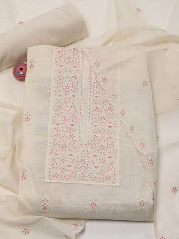 Neck Embroidered Cotton Unstitched Suit Piece With Dupatta