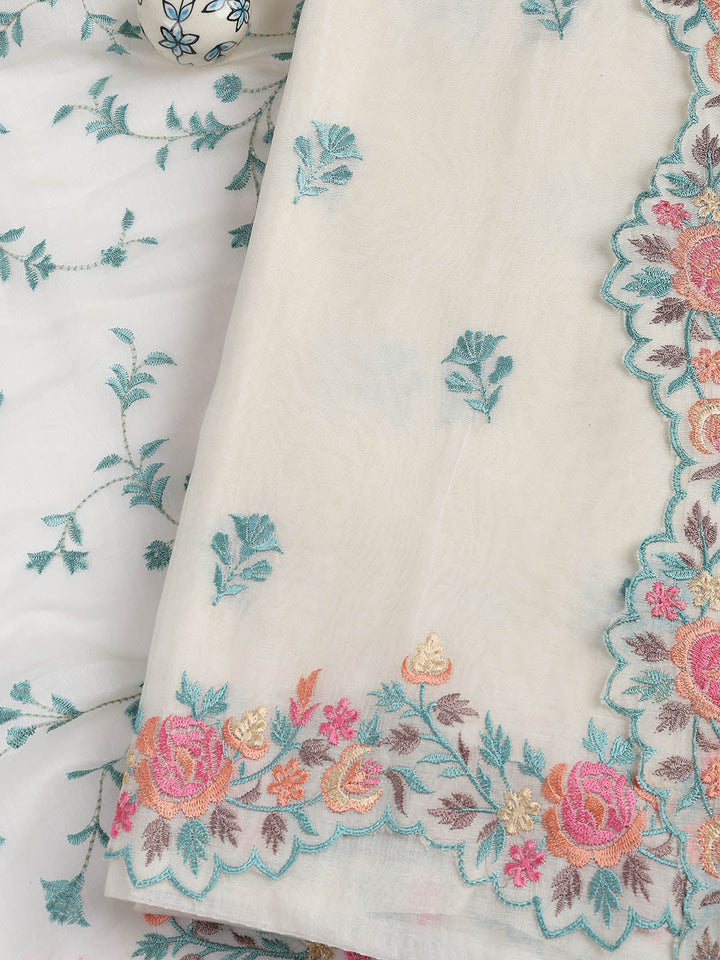 Embroidery Border Chanderi Unstitched Suit With Dupatta