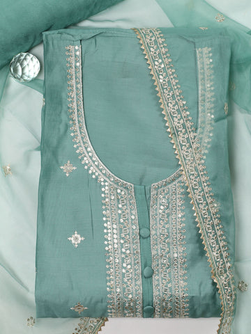 Neck Embroidered Chanderi Unstitched Suit With Dupatta