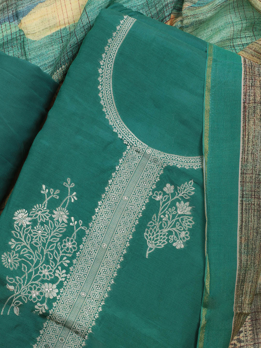 Zardozi Art Silk Unstitched Suit Piece With Dupatta