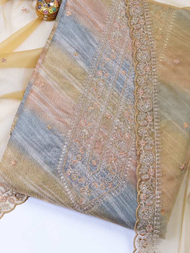 Neck Embroidery Tissue Unstitched Suit Piece With Dupatta