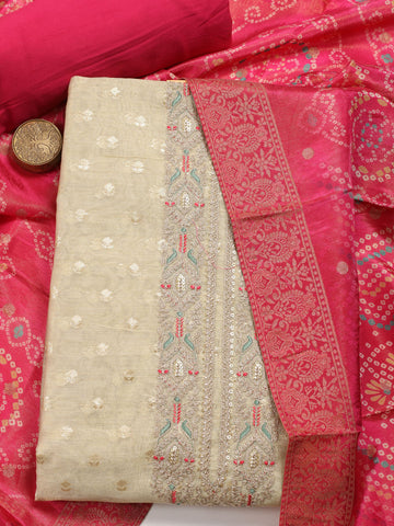 Embroidered Chanderi Unstitched Suit With Dupatta