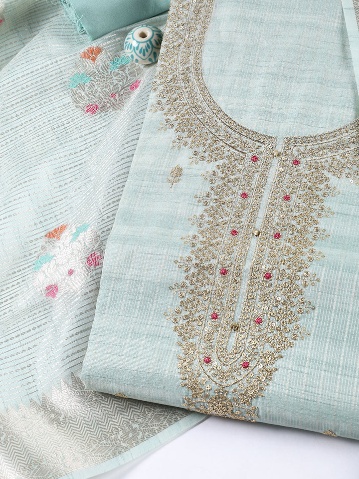 Neck Embroidered Tissue Unstitched Suit Piece With Dupatta