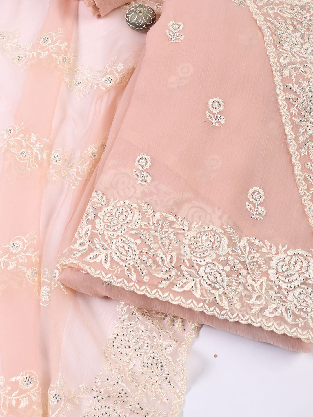 Embroidered Organza Unstitched Suit With Dupatta