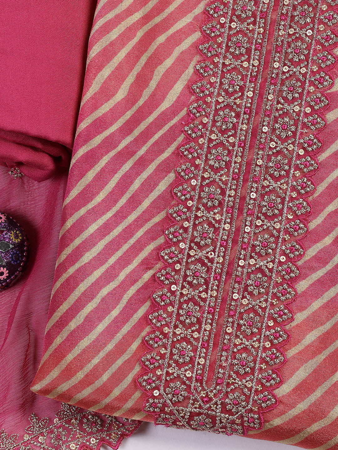 Patch Neck Art Silk Unstitched Suit With Dupatta