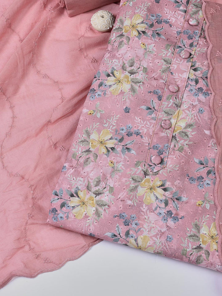 Printed Cotton Blend Unstitched Suit With Dupatta