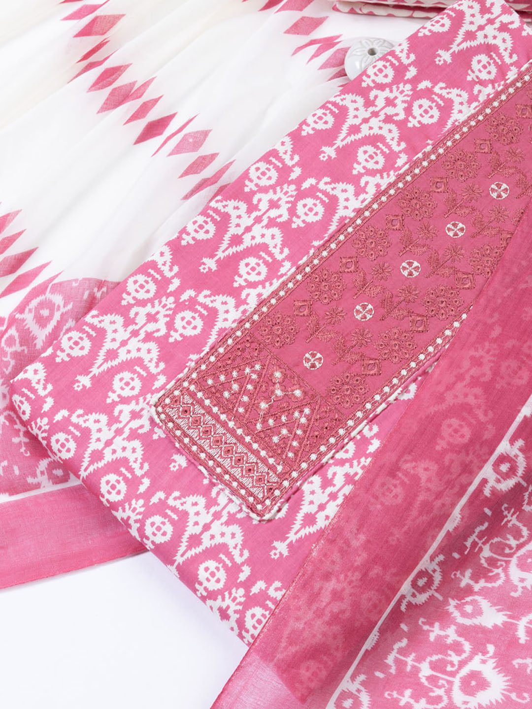 Printed Cotton Blend Unstitched Suit With Dupatta