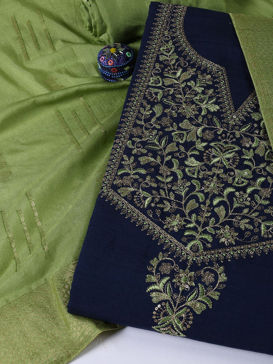 Neck Embroidered Chanderi Unstitched Suit Piece With Dupatta