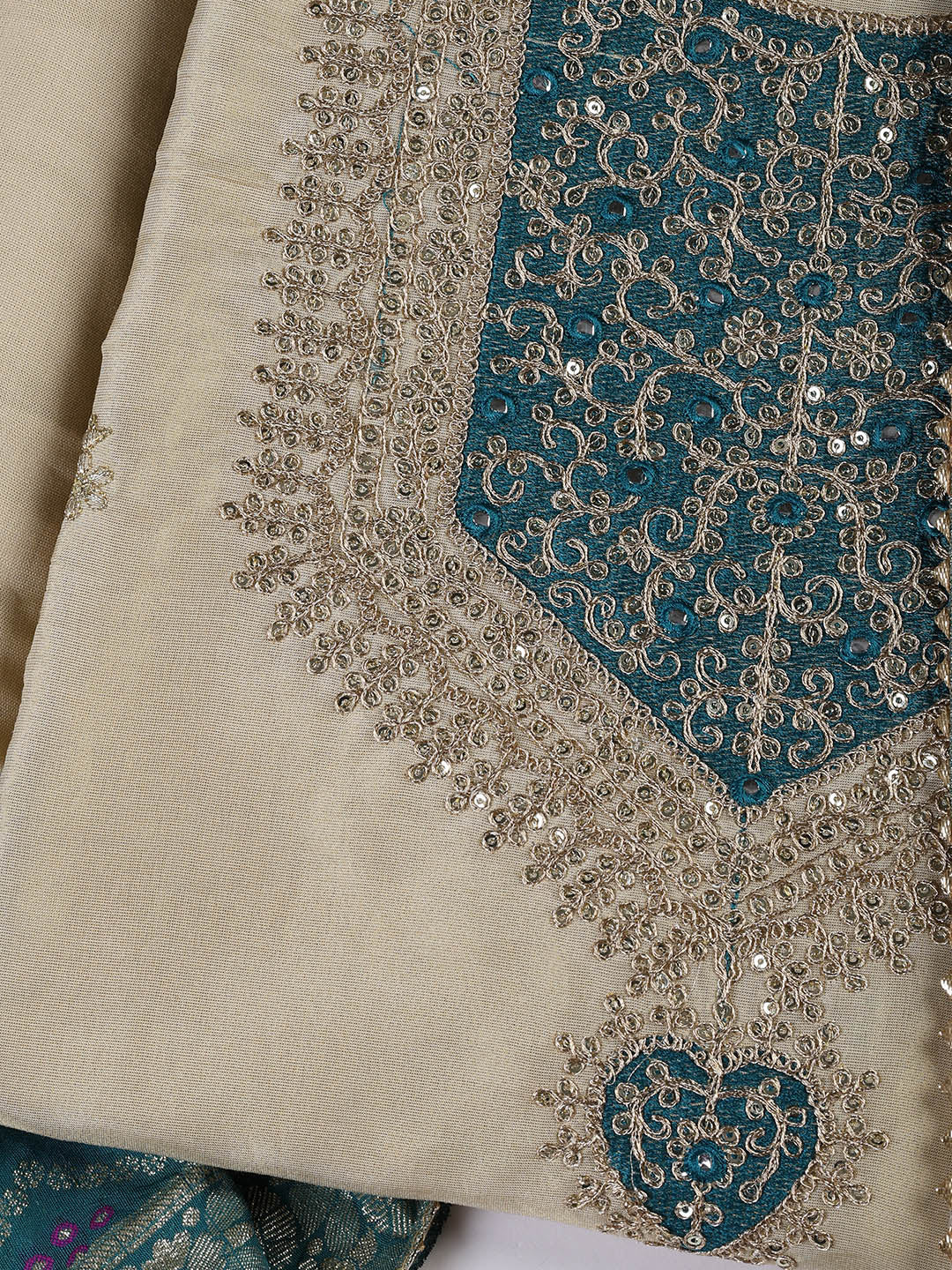 Neck Embroidery Chanderi Unstitched Suit With Dupatta