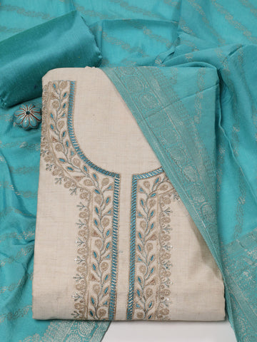 Neck Embroidered Chanderi Unstitched Suit With Dupatta