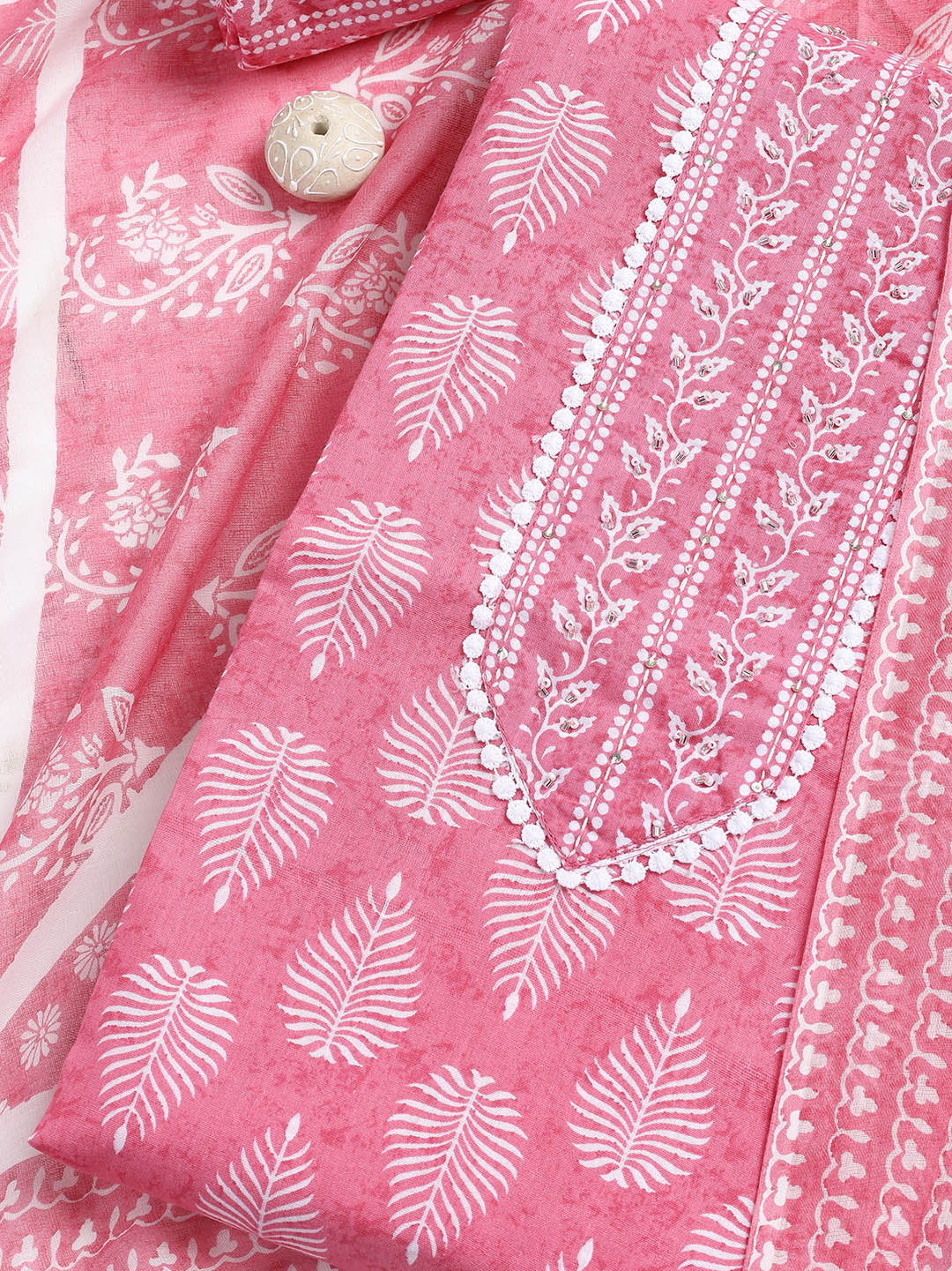 Printed Cotton Blend Unstitched Suit With Dupatta