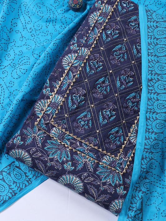 Printed Cotton Blend Unstitched Suit With Dupatta