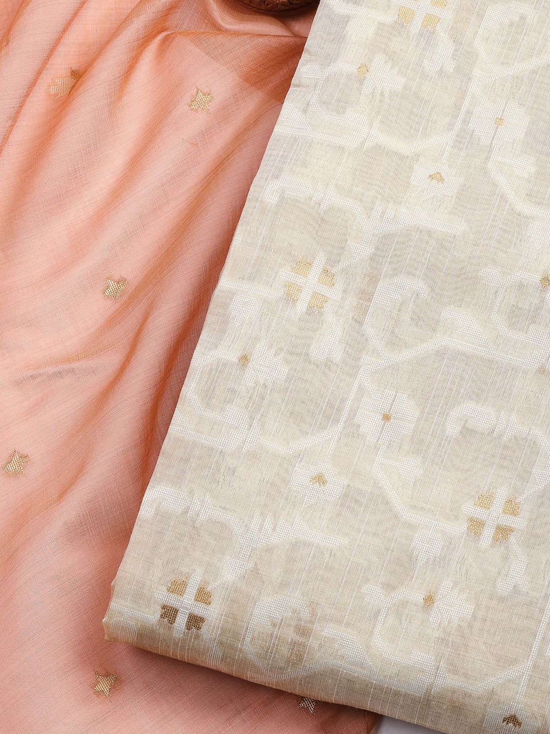 Jamdani Work Chanderi Unstitched Suit Piece With Dupatta