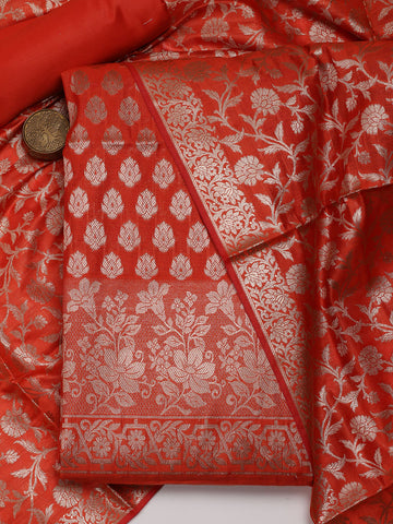 Woven Banarasi Chanderi Unstitched Suit With Dupatta