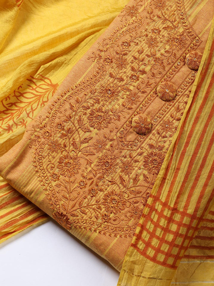 Neck Embroidered Cotton Blend Unstitched Suit Piece With Dupatta