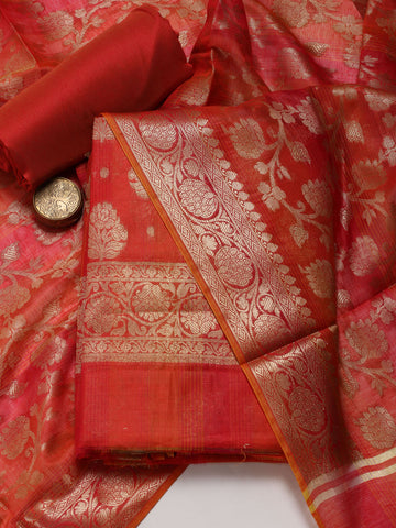 Woven Chanderi Unstitched Suit Piece With Dupatta