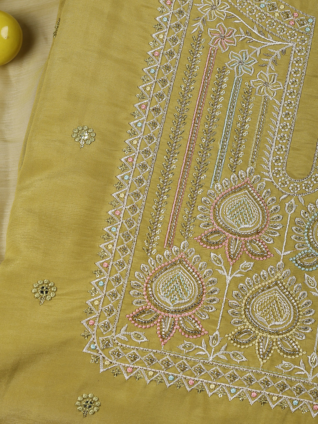 Embroidered Chanderi Unstitched Suit Piece With Dupatta