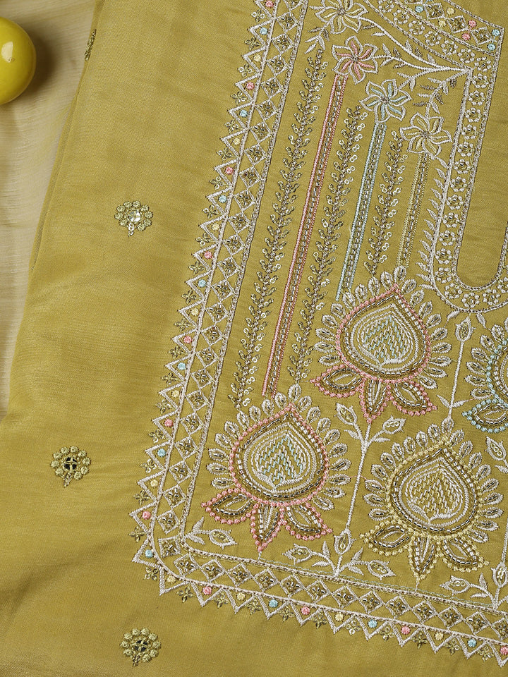 Embroidered Chanderi Unstitched Suit Piece With Dupatta