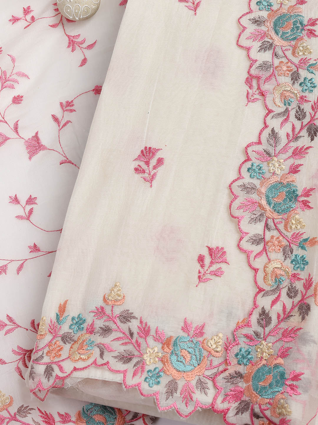 Embroidery Border Chanderi Unstitched Suit With Dupatta