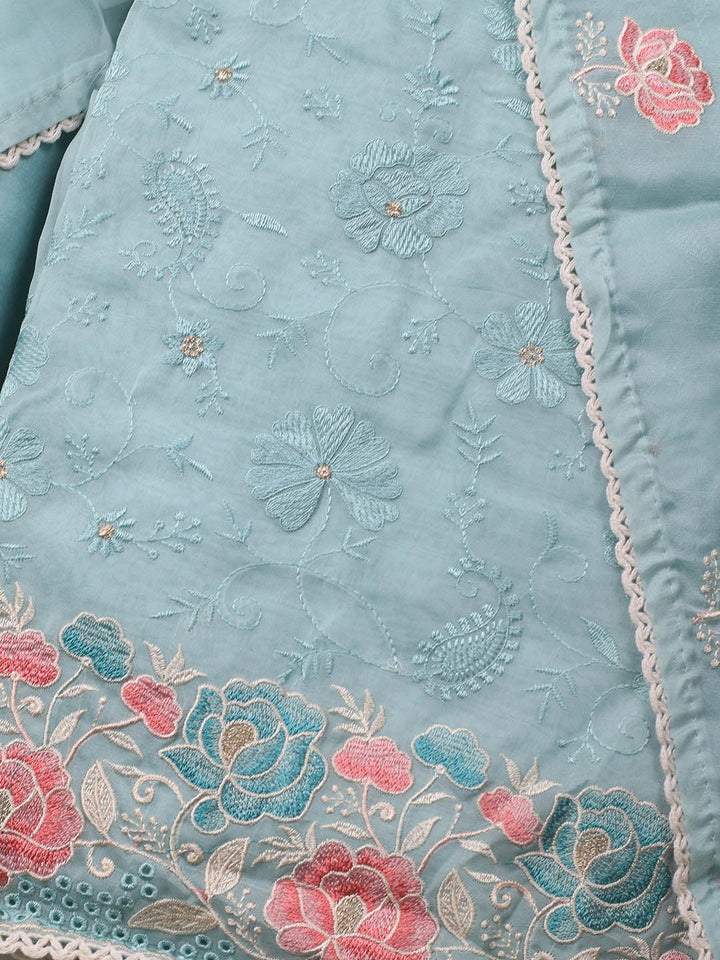 Neck Embroidery Organza Unstitched Suit Piece With Dupatta