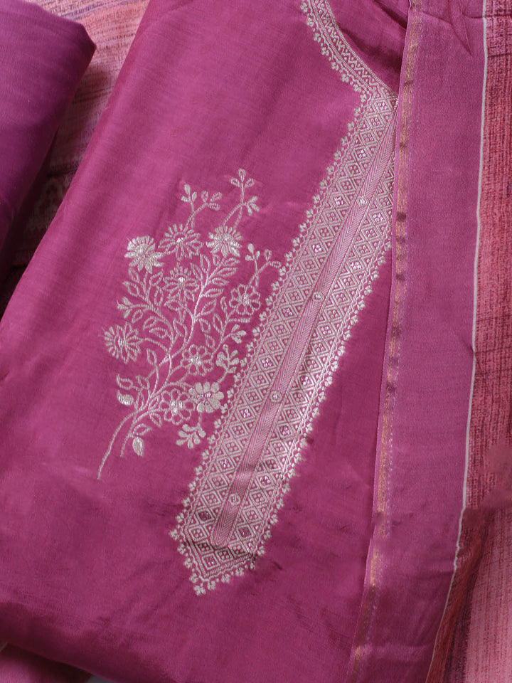 Zardozi Art Silk Unstitched Suit Piece With Dupatta