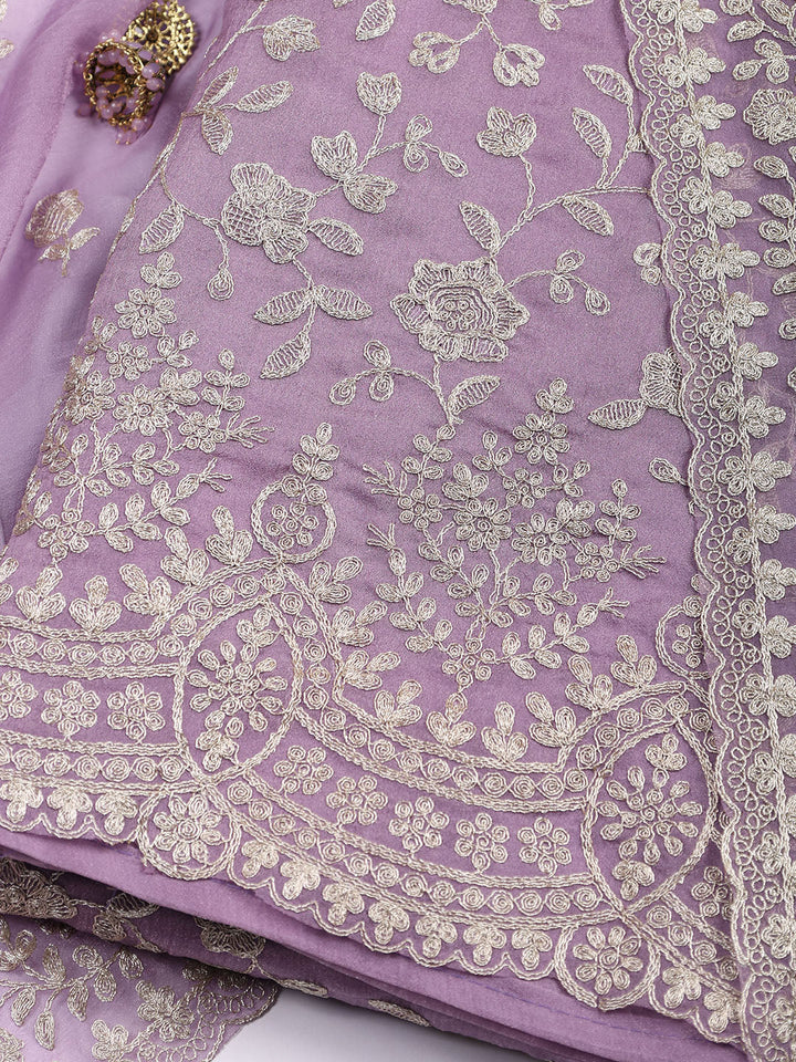 Neck Embroidered Tissue Unstitched Suit With Dupatta