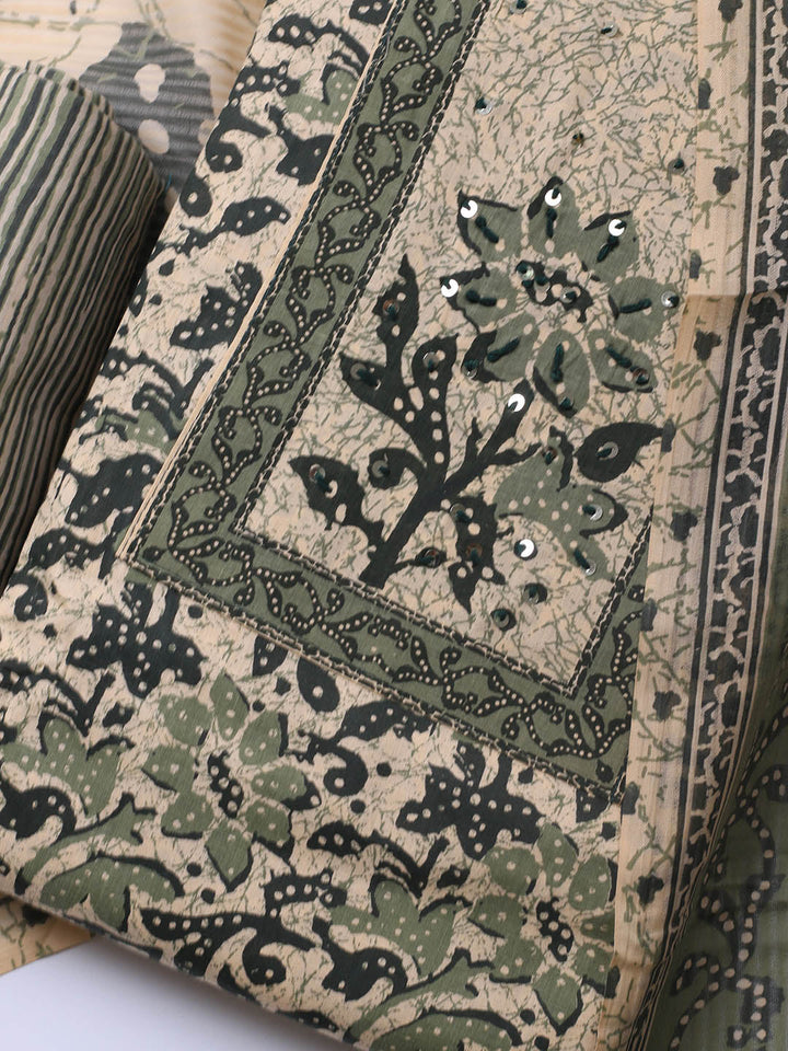 Printed Cotton Blend Unstitched Suit With Dupatta