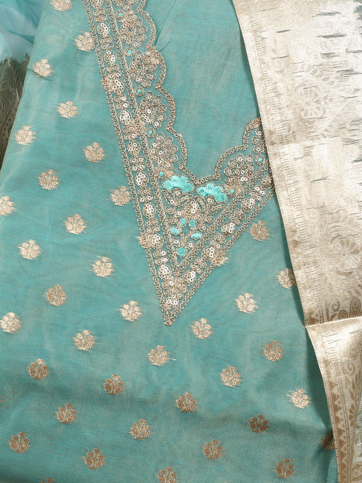 Neck Embroidered Tissue Unstitched Suit Piece With Dupatta