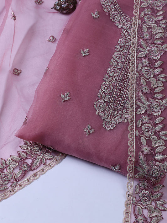 Neck Embroidered Tissue Unstitched Suit With Dupatta